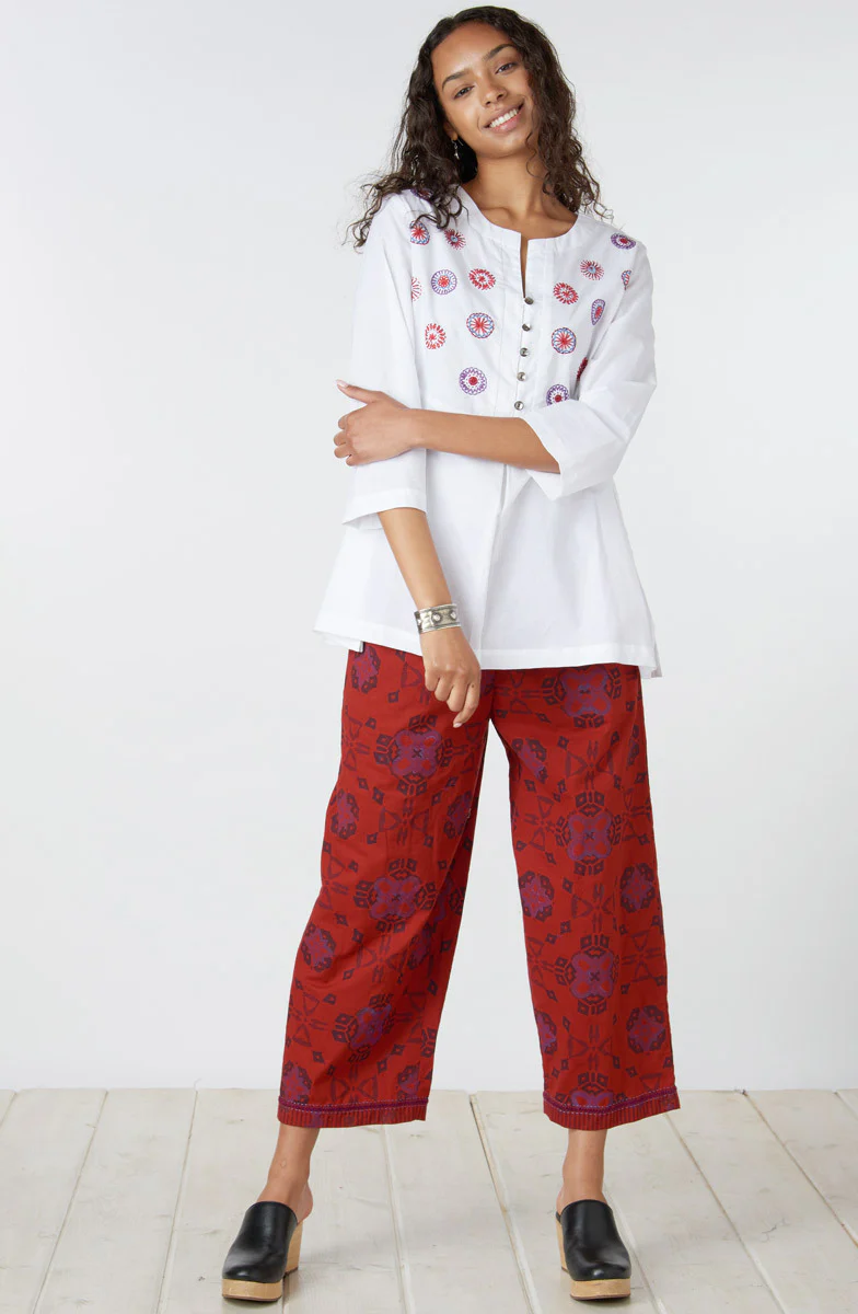 Naseera Notch Neck Embroidered Organic Top - White/Multi - Image 5