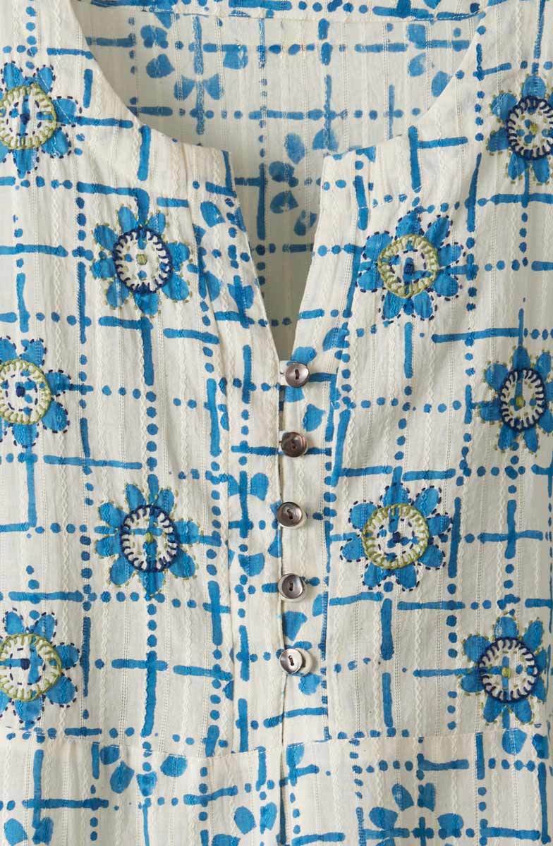 Naseera 3/4-Sleeve Notch-Neck Top - White/Blue - Image 3