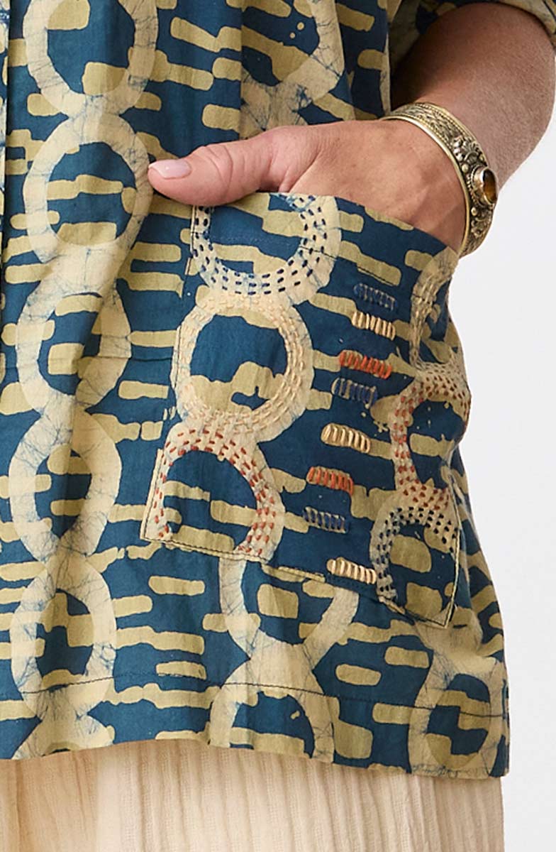 Nashik Batik Print Swing Shirt - Straw/Dusty teal - Image 2
