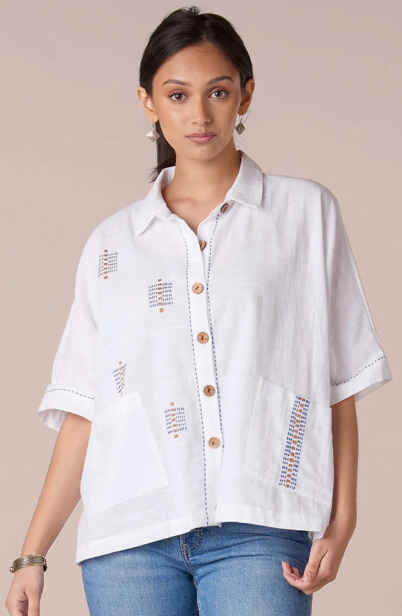 Nashik Slub Cotton Swing Shirt - Soft white