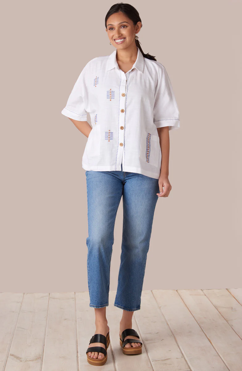 Nashik Slub Cotton Swing Shirt - Soft white - Image 4