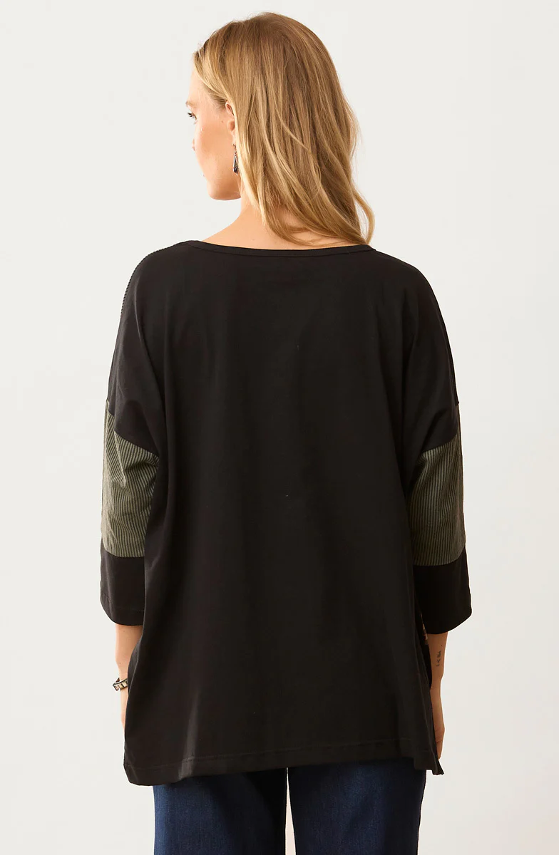 Nasima Upcycled Patchwork Oversized Boxy Tee - Herb/Black/Multi - Image 4