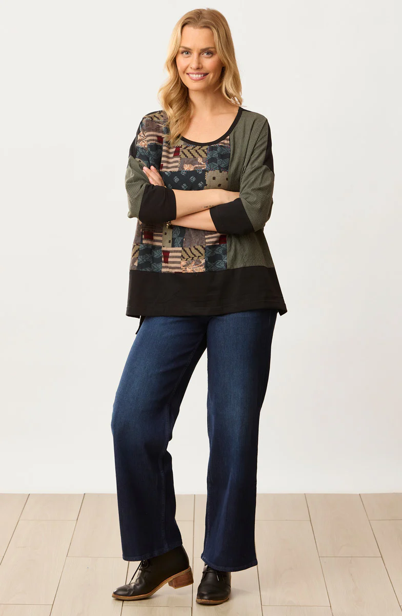 Nasima Upcycled Patchwork Oversized Boxy Tee - Herb/Black/Multi - Image 5