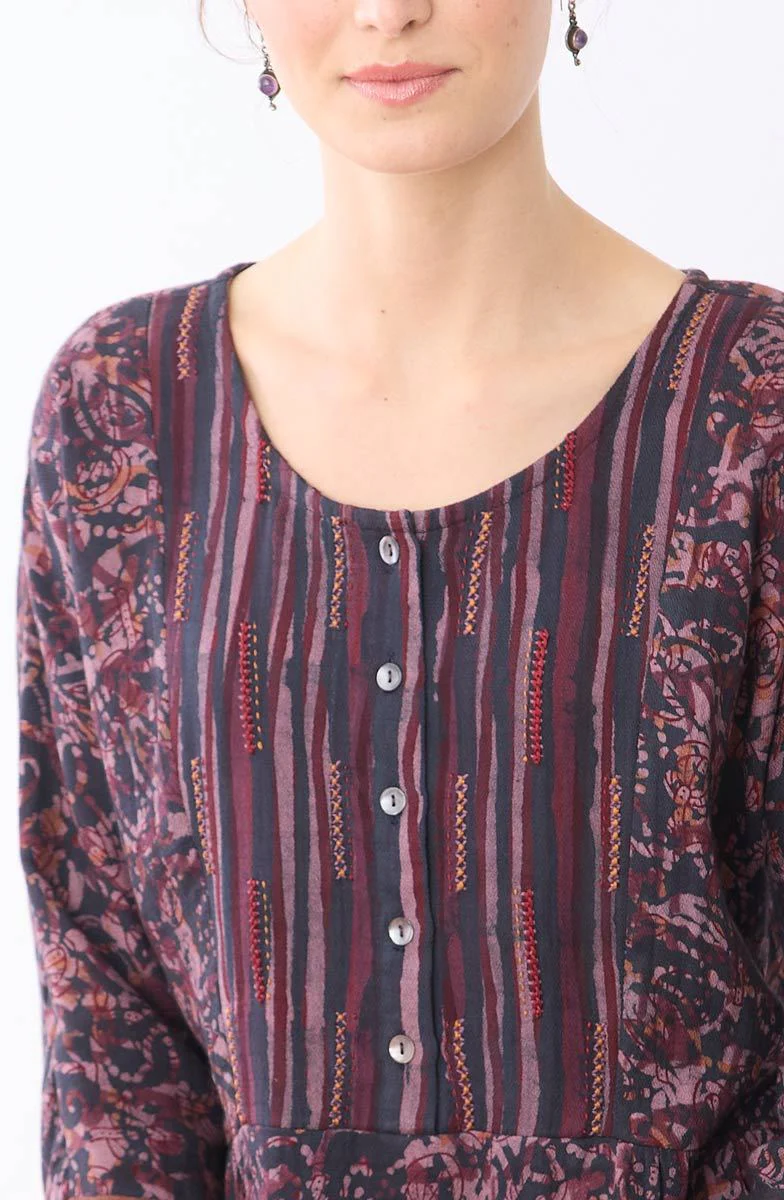 Nasreen Mixed Print Cotton Crepe Dress - Iced plum/Multi - Image 3