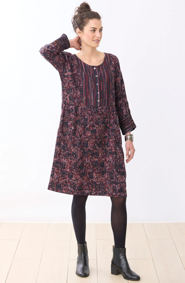 Nasreen Mixed Print Cotton Crepe Dress - Iced plum/Multi - Image 4