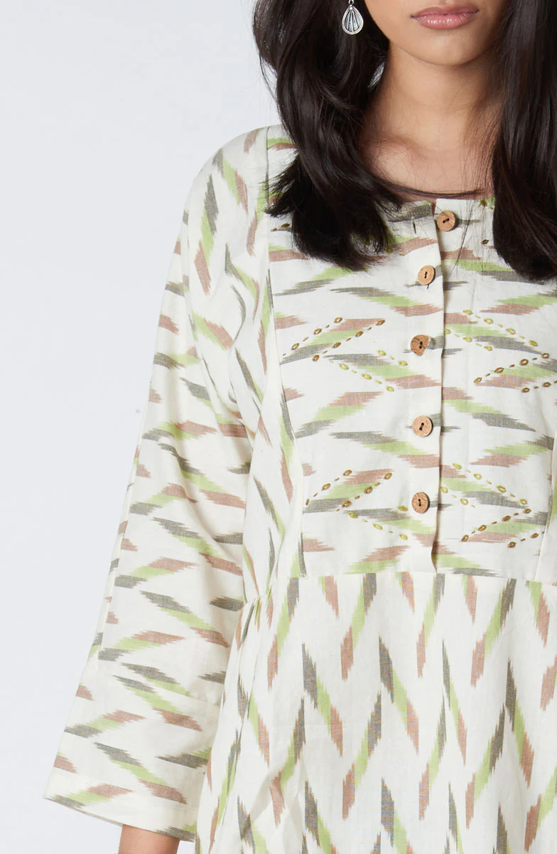 Nasreen Ikat 3/4-Sleeve Knee-Length Dress - Natural/Multi - Image 2