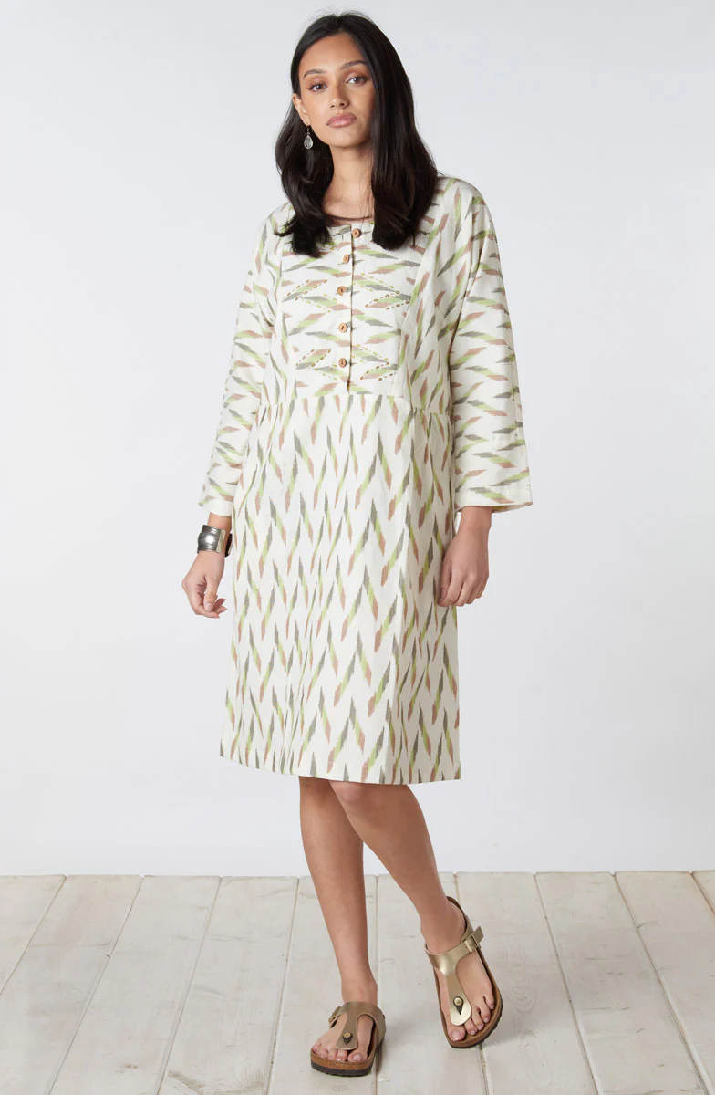 Nasreen Ikat 3/4-Sleeve Knee-Length Dress - Natural/Multi - Image 4