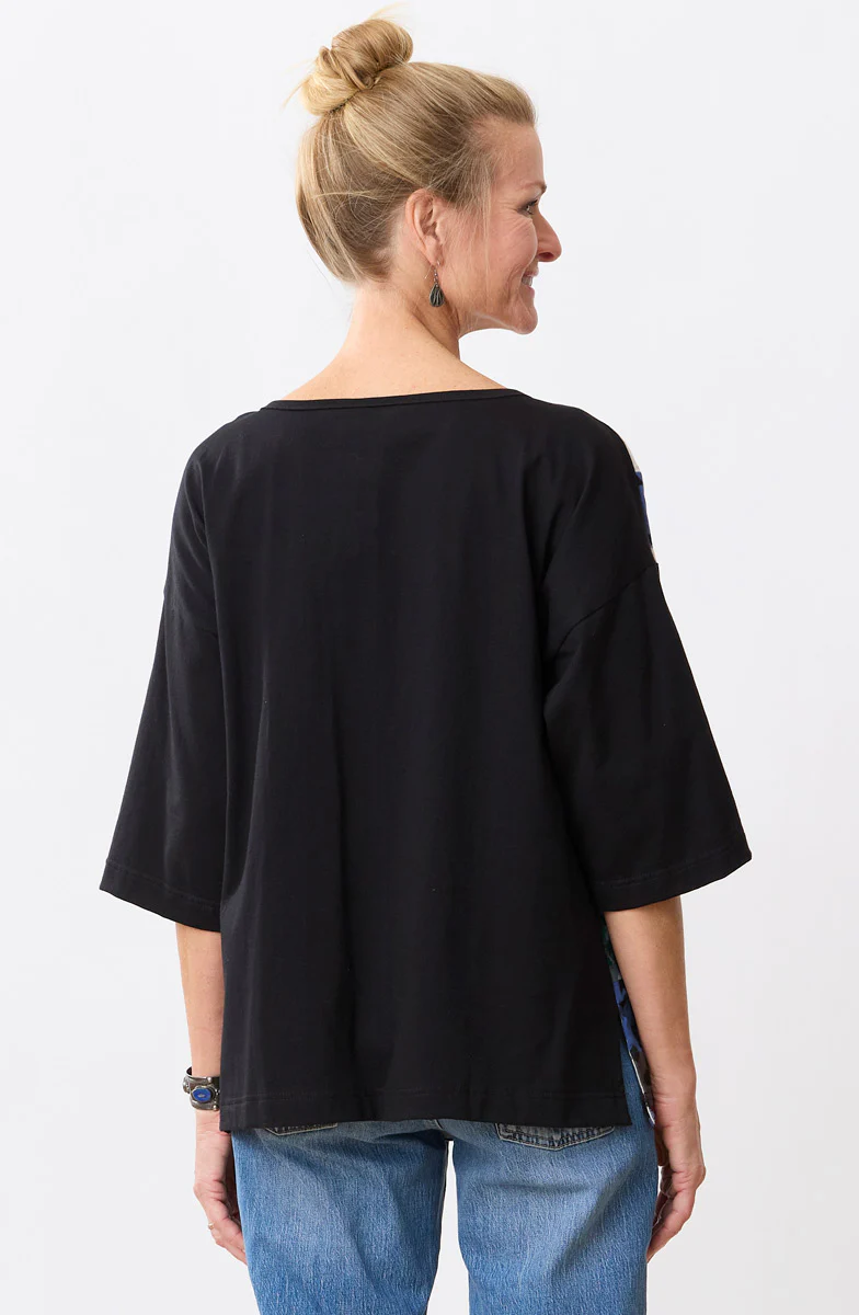 Neeti Upcycled Patchwork 3/4-Sleeve Tee - Oatmeal/Chindi - Image 4