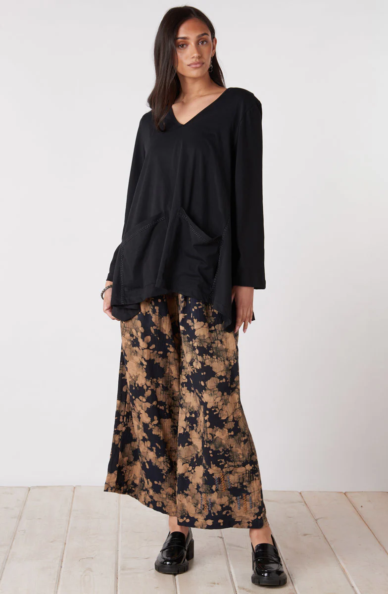 Nishi Cotton Double Gauze Wide-Leg Pant - Black/Shale - Image 4