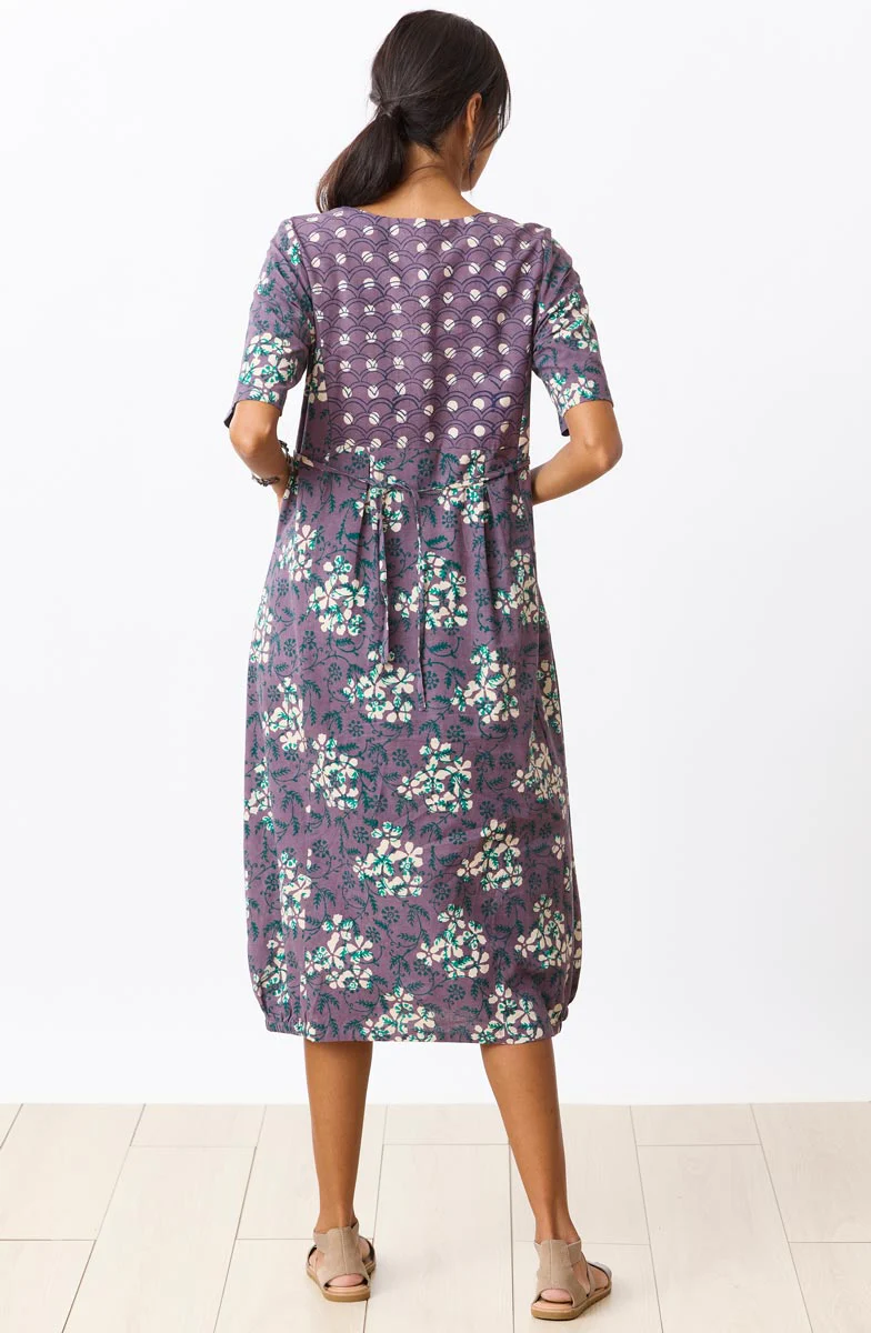 Nitya Lantern-Shaped Midi Dress - Plum/Multi - Image 4