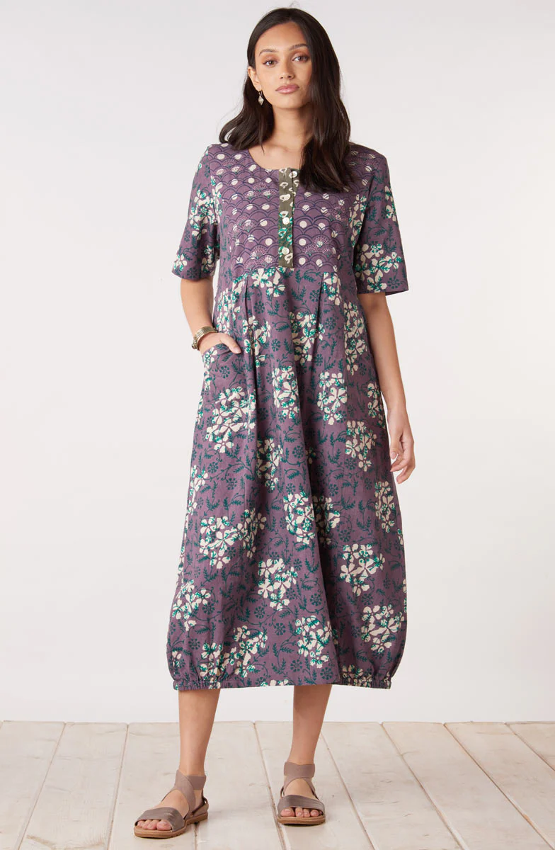Nitya Lantern-Shaped Midi Dress - Plum/Multi - Image 5