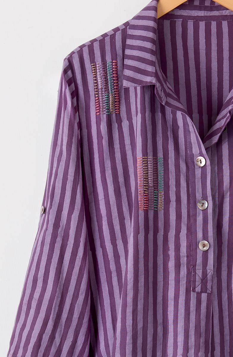 Paradeep Batik Stripe Long Shirt - Heirloom purple/Multi - Image 2
