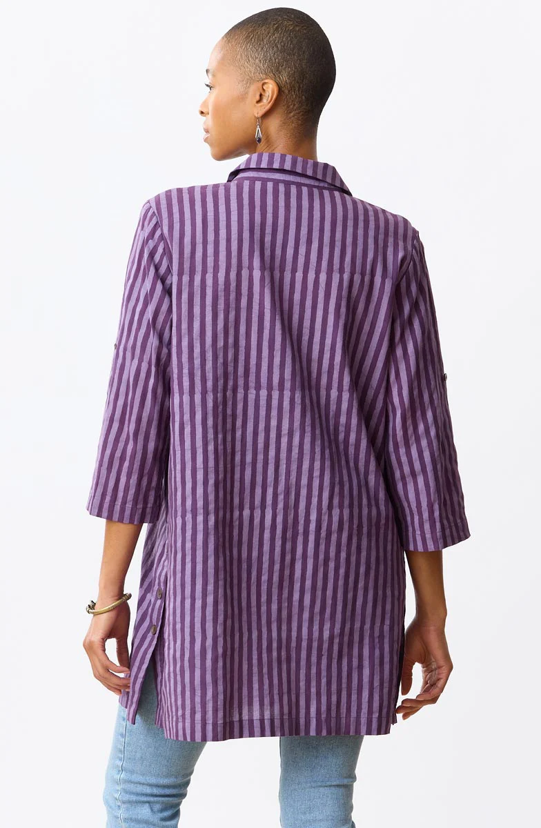 Paradeep Batik Stripe Long Shirt - Heirloom purple/Multi - Image 4