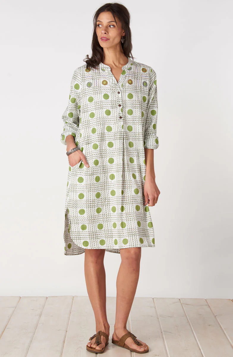 Parineet Long-Sleeve Shirt/Dress - Citrus green/Multi