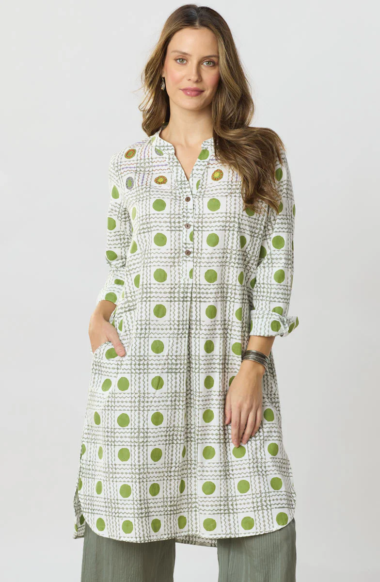Parineet Long-Sleeve Shirt/Dress - Citrus green/Multi - Image 3