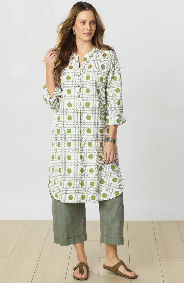 Parineet Long-Sleeve Shirt/Dress - Citrus green/Multi - Image 4