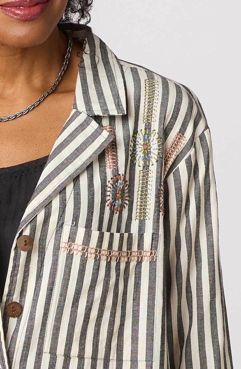 Parulia A-line Shirt Jacket - Natural/Black - Image 3