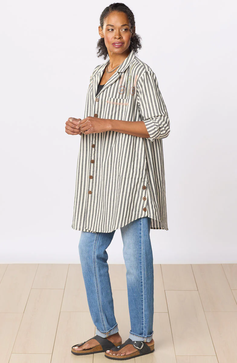 Parulia A-line Shirt Jacket - Natural/Black - Image 4