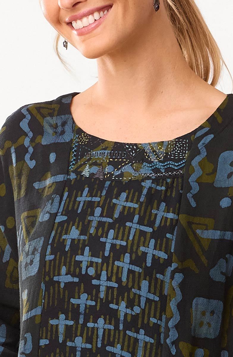 Patna Mixed Print Tunic Dress - Charcoal/Multi - Image 3