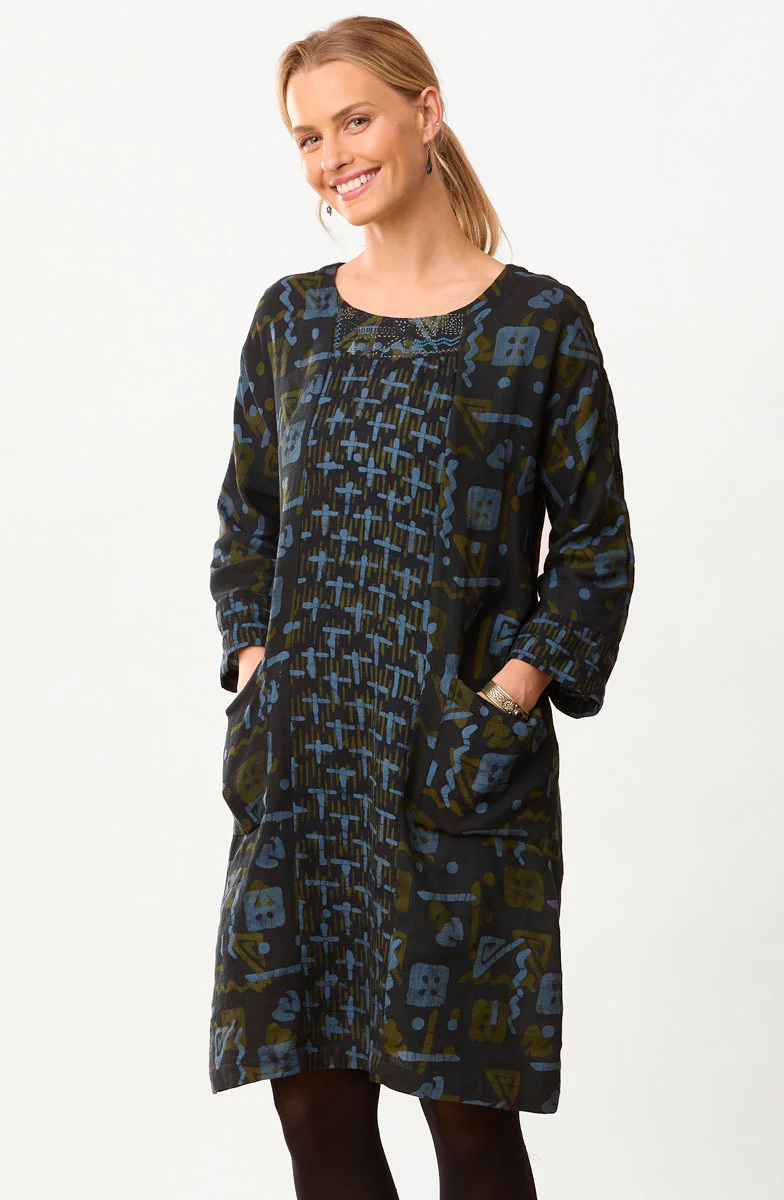 Patna Mixed Print Tunic Dress - Charcoal/Multi - Image 4