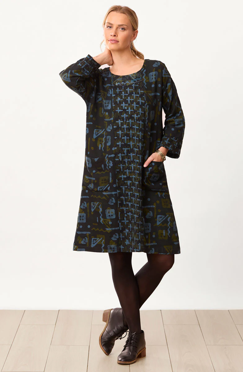 Patna Mixed Print Tunic Dress - Charcoal/Multi - Image 5