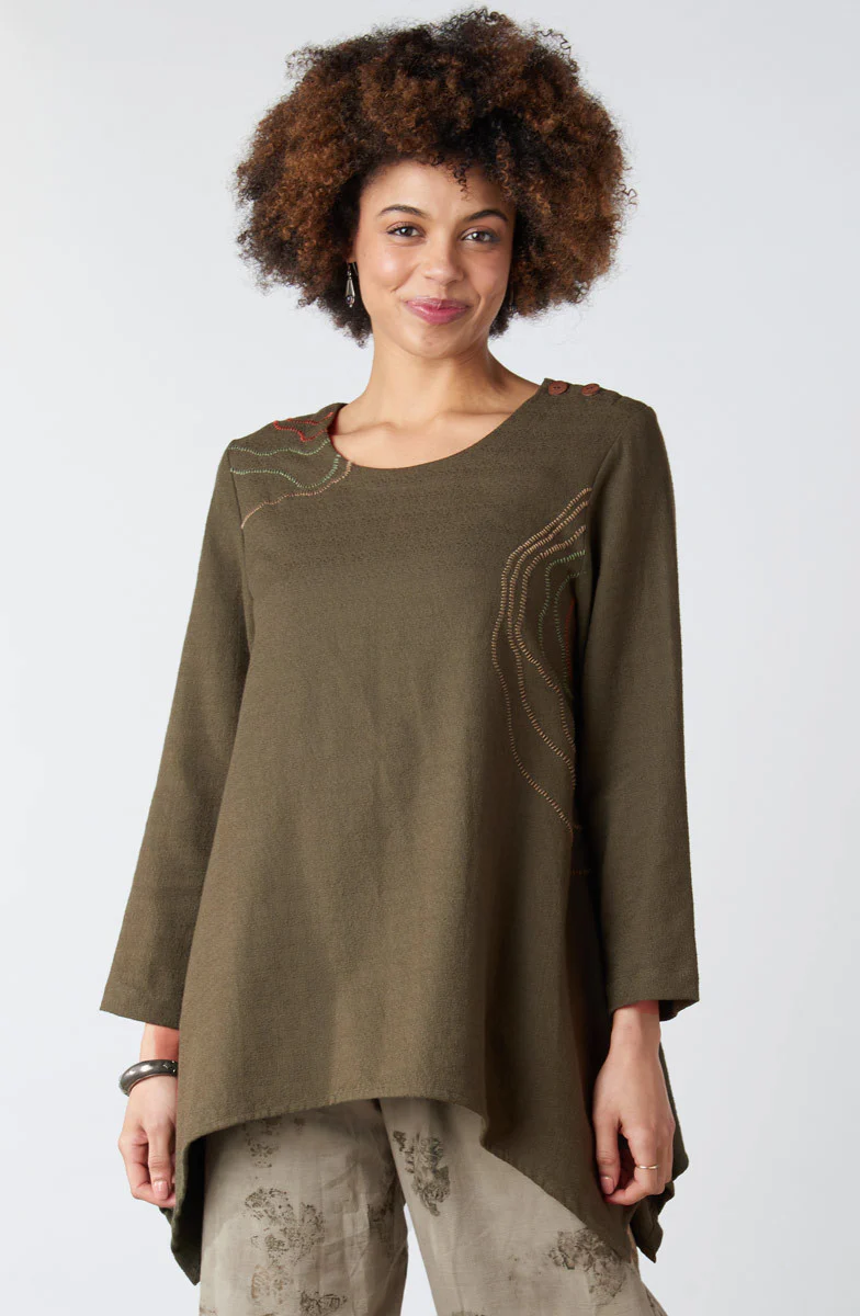 Pooja Textured Cotton Handkerchief Hem Tunic - Walnut - Image 2
