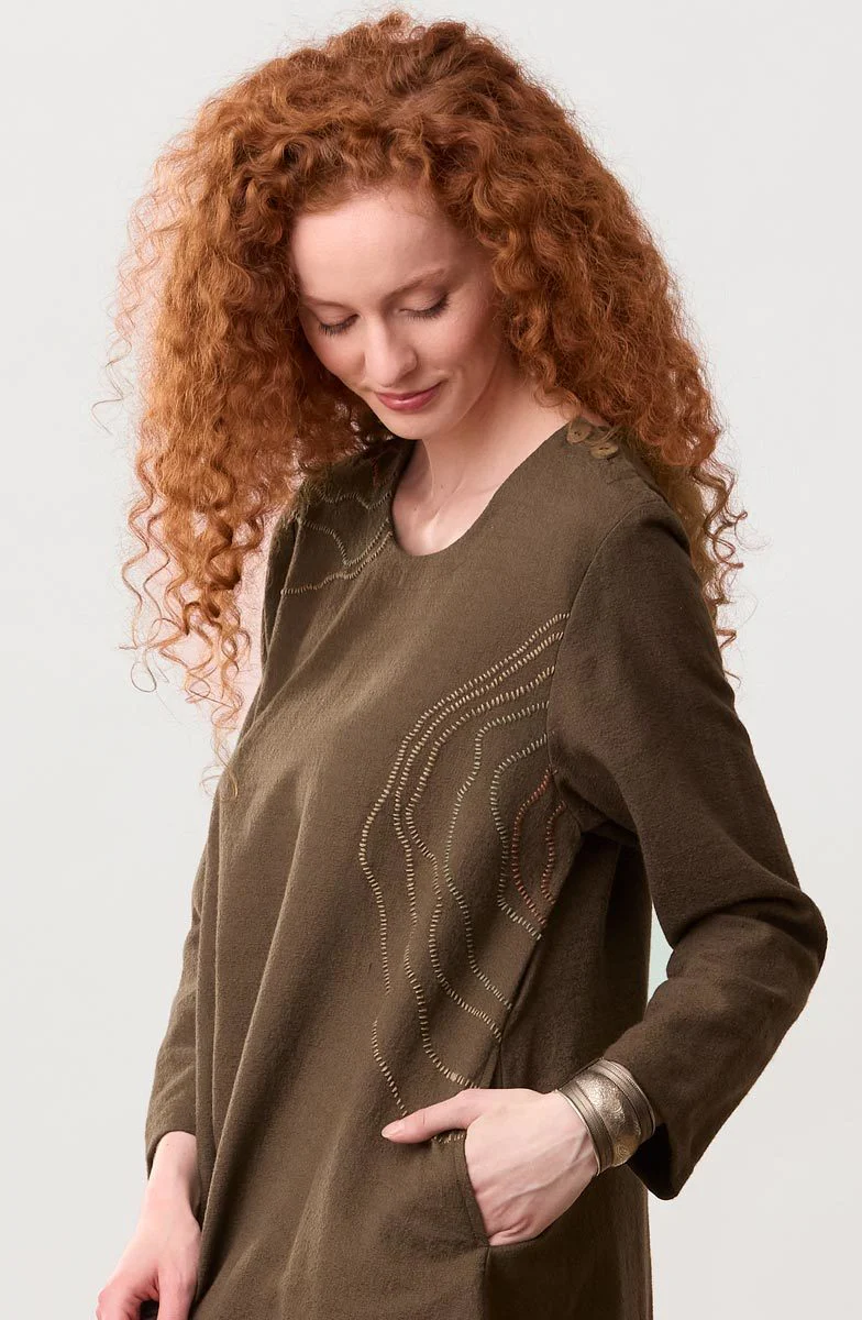 Pooja Textured Cotton Handkerchief Hem Tunic - Walnut - Image 3