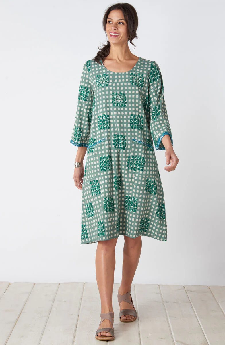 Poonam Scoop-Neck Shift Dress - Algae