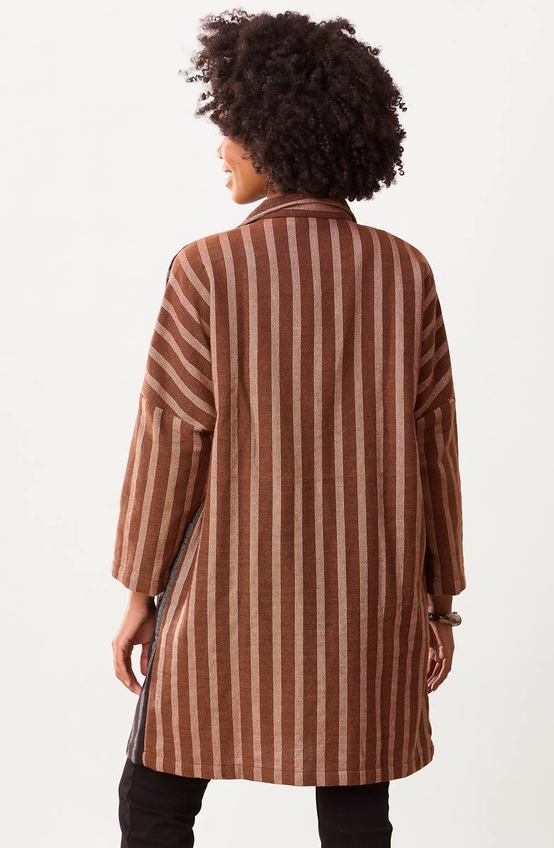 Pravya Drop Shoulder Textured Duster Jacket - Black/Mocha - Image 5