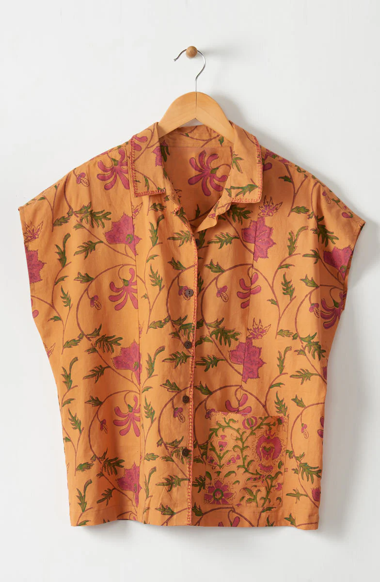Radha Organic Cotton Button-Down Top - Honey/Multi - Image 6