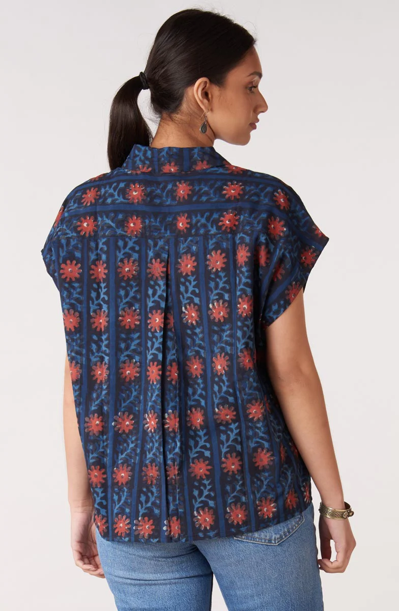 Radha Natural Dye Button-Down Top - Indigo/Multi - Image 2