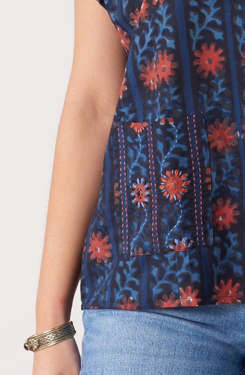 Radha Natural Dye Button-Down Top - Indigo/Multi - Image 3