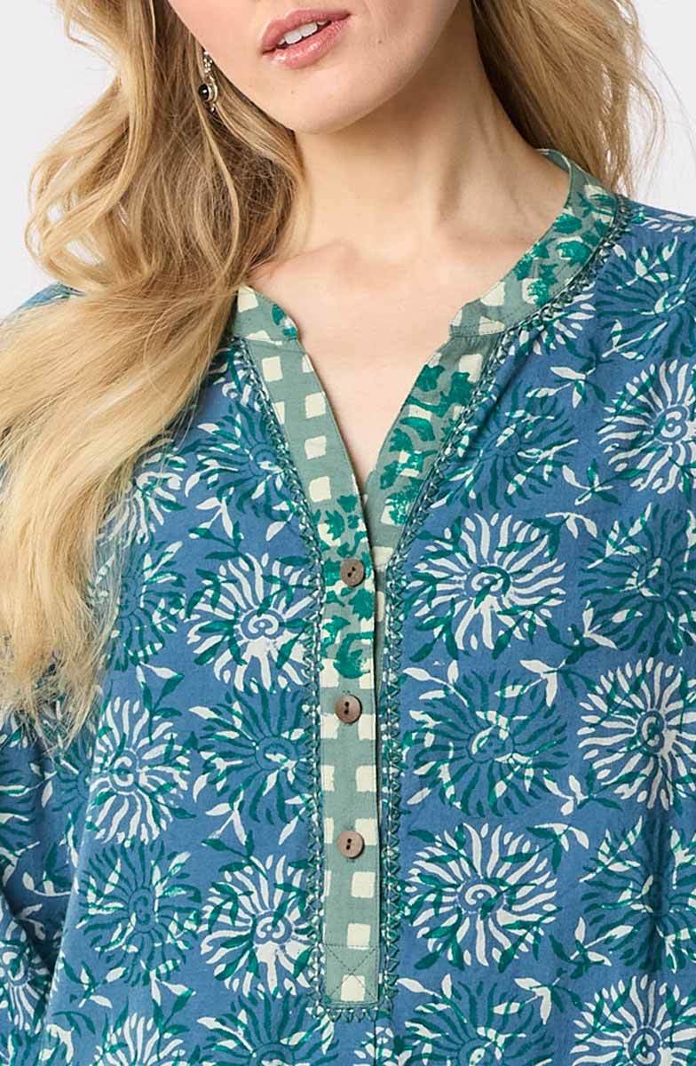Raisa Roll-Sleeve Band Collar Shirt - Summer night - Image 3