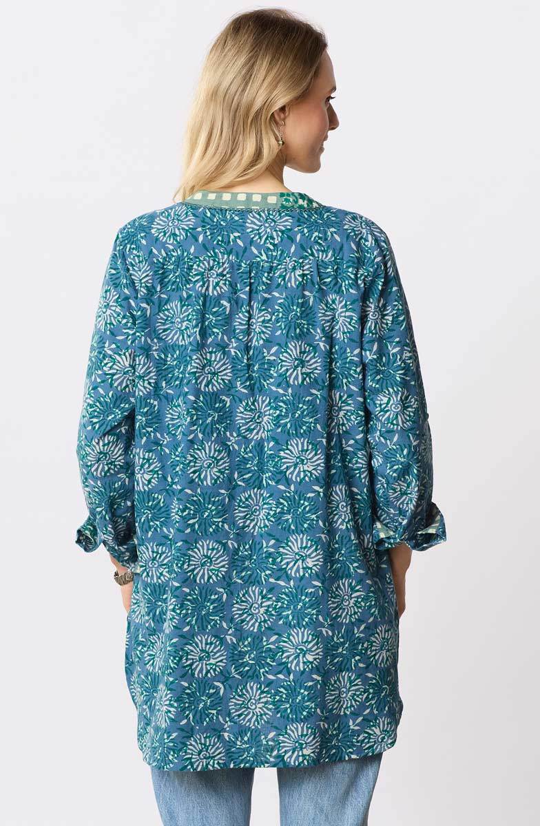 Raisa Roll-Sleeve Band Collar Shirt - Summer night - Image 4