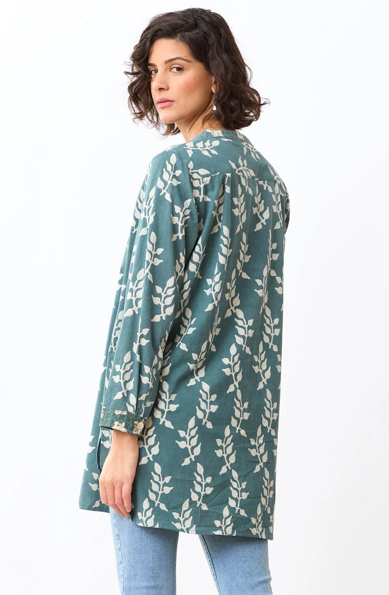 Raisa Roll-Sleeve Band Collar Shirt - Sea grass - Image 4