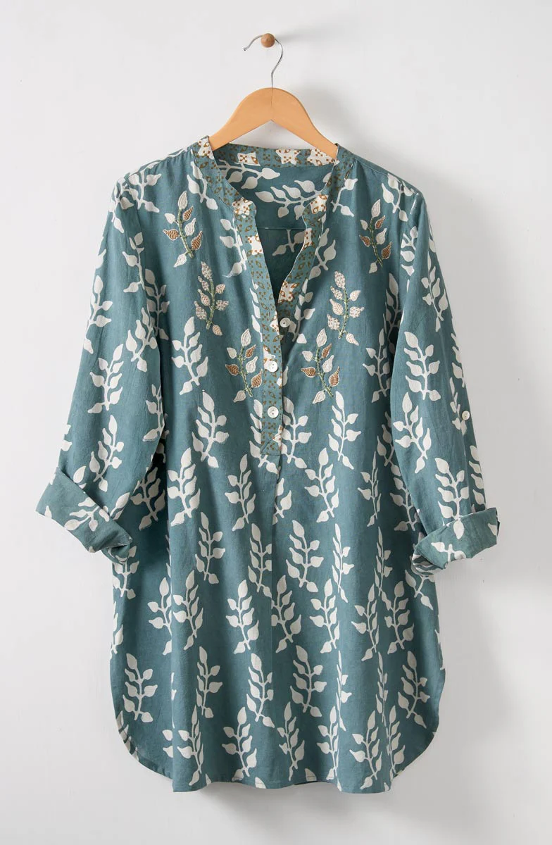 Raisa Roll-Sleeve Band Collar Shirt - Sea grass - Image 6