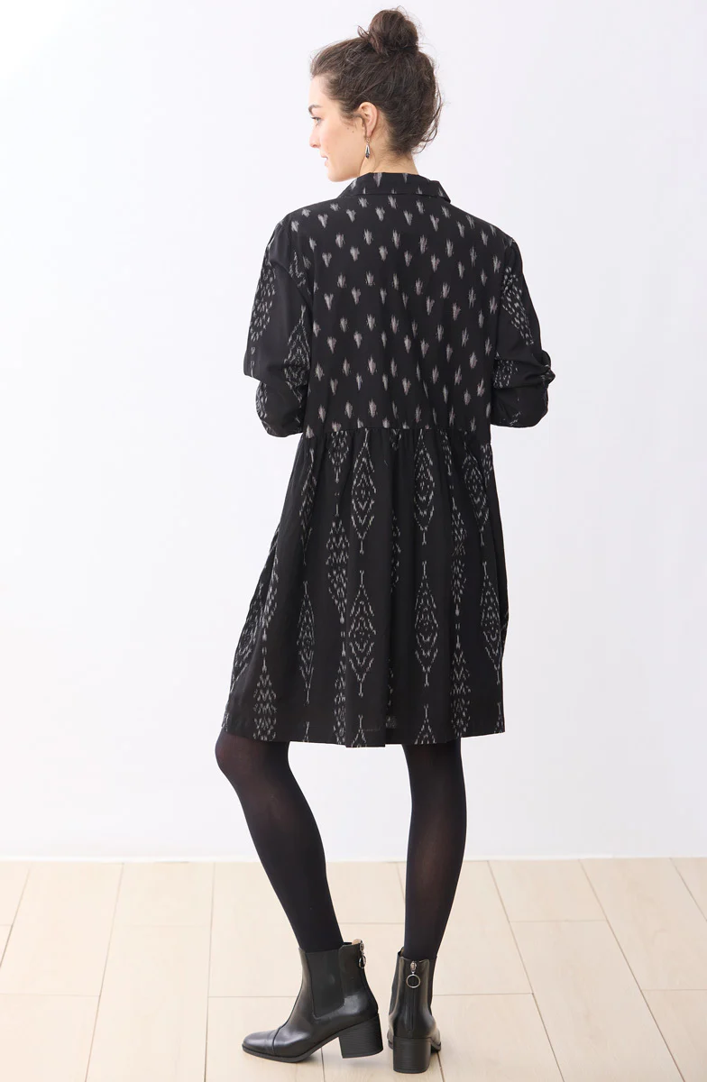 Rajni Ikat Drop Waist Shirtdress - Black - Image 4