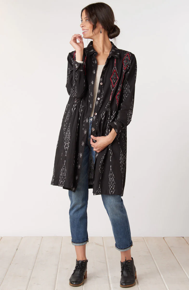 Rajni Ikat Drop Waist Shirtdress - Black - Image 5