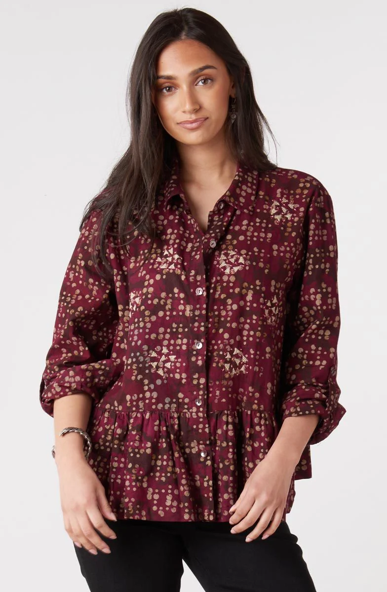 Rajni Button-Front Peplum Top - Radicchio