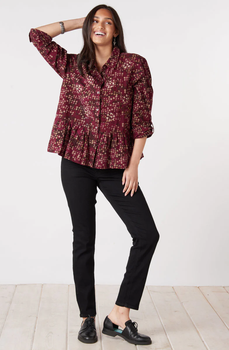 Rajni Button-Front Peplum Top - Radicchio - Image 2