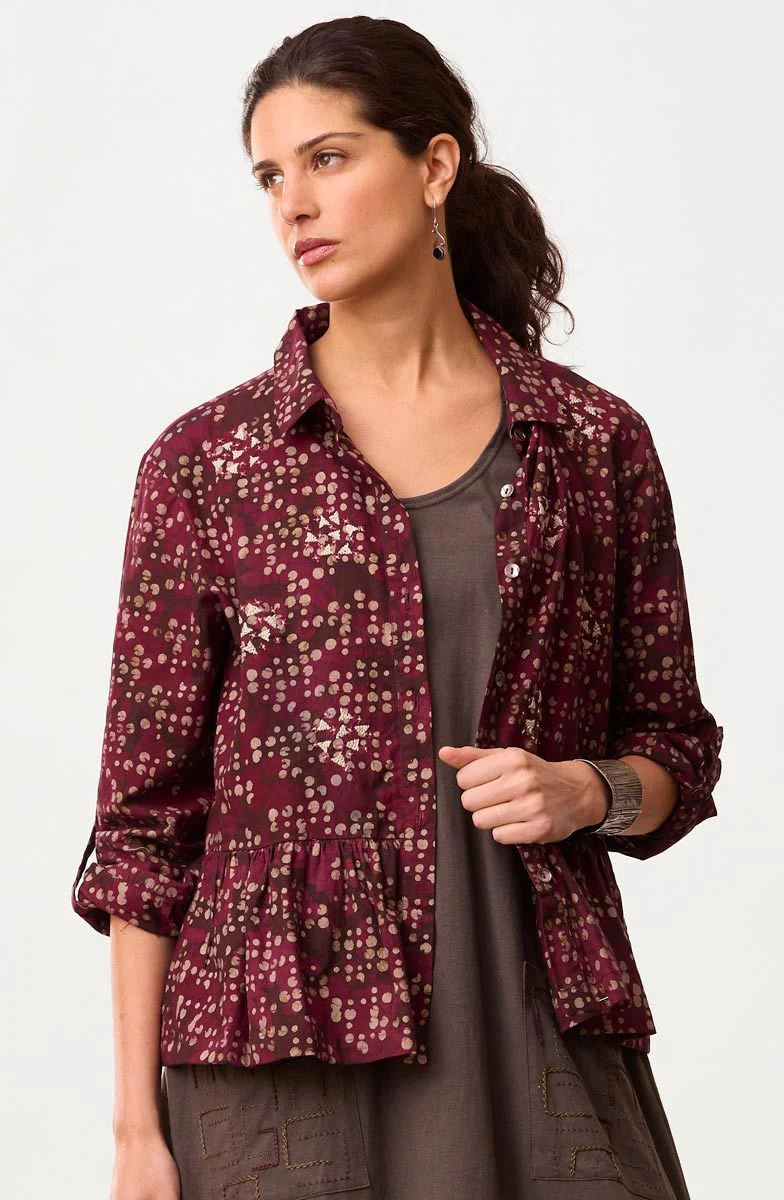 Rajni Button-Front Peplum Top - Radicchio - Image 4