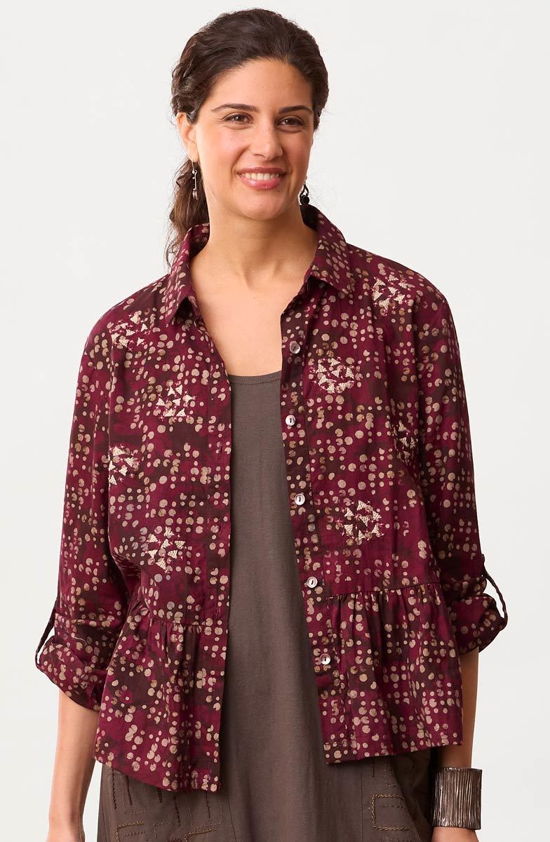 Rajni Button-Front Peplum Top - Radicchio - Image 5