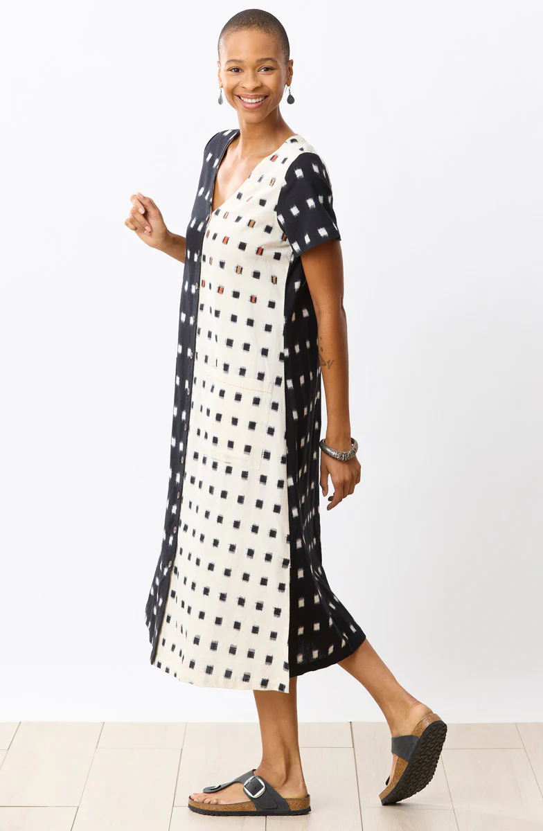 Rajouri Ikat Button Front Midi Dress - Soft white/Black - Image 2