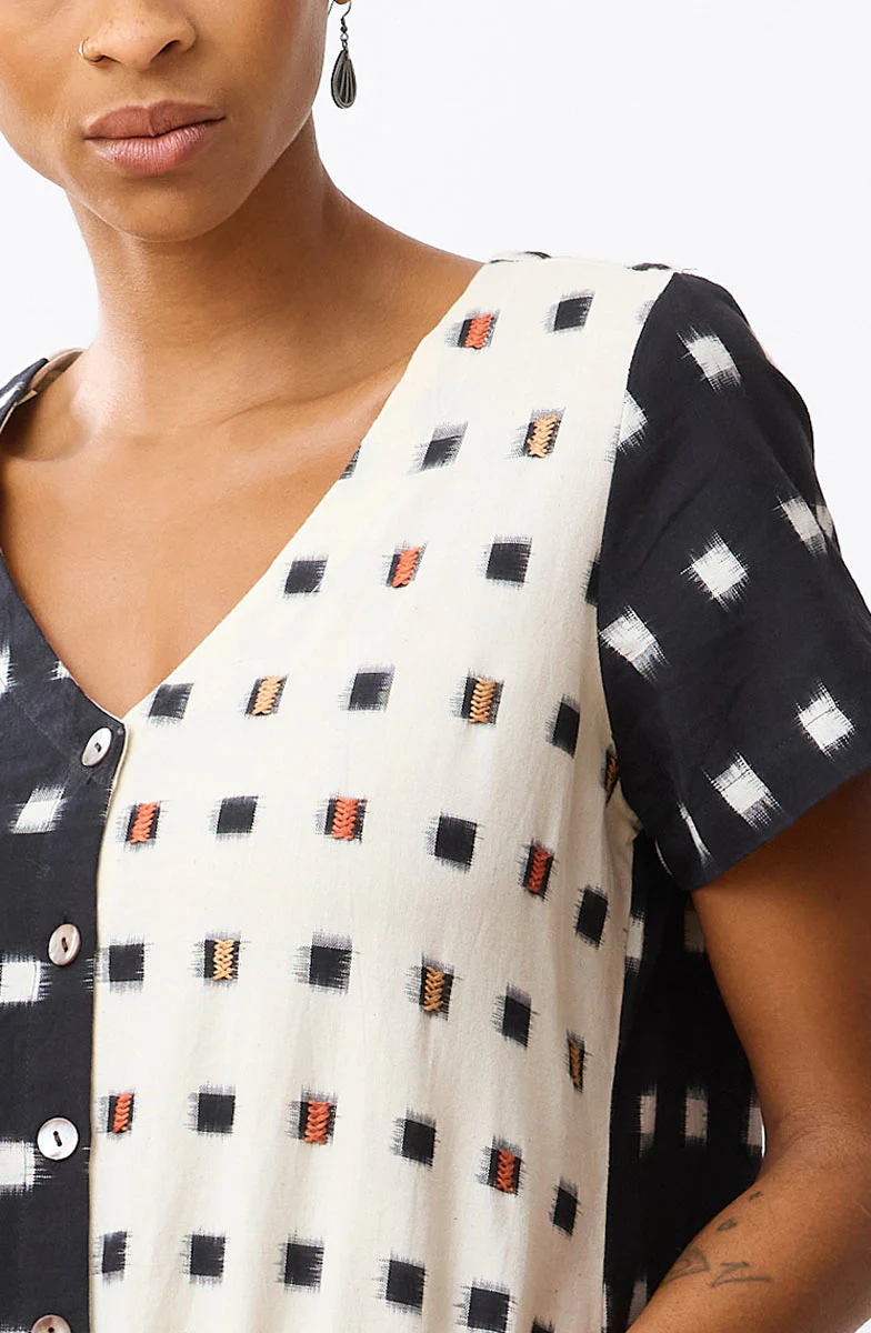 Rajouri Ikat Button Front Midi Dress - Soft white/Black - Image 3