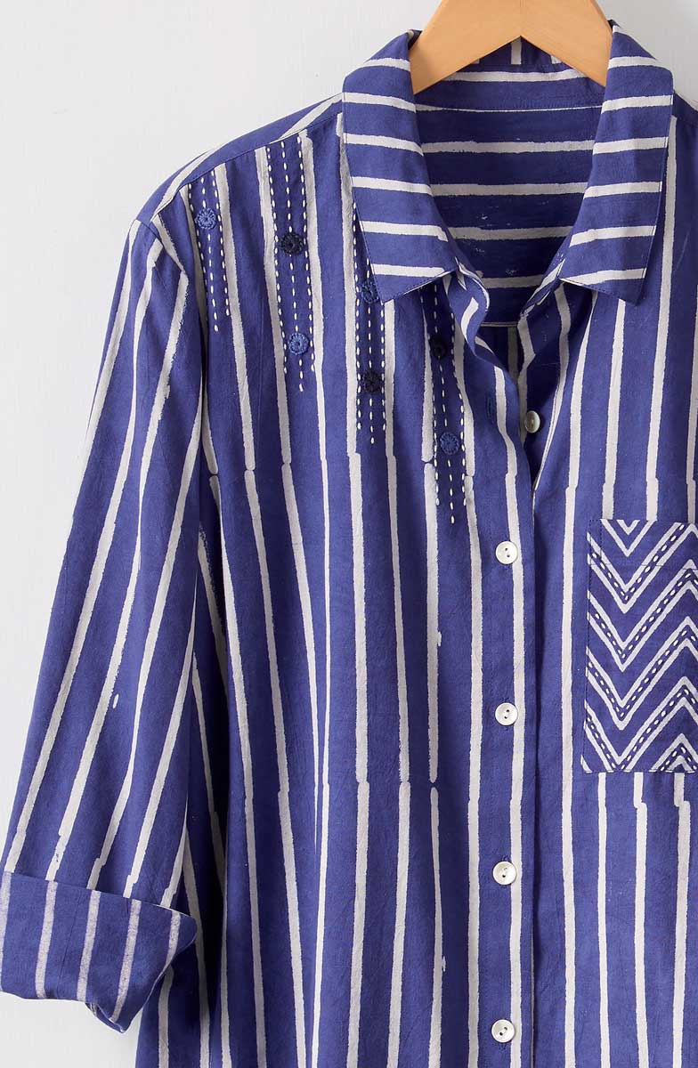 Rashida Button-Down Big Shirt - Dark celestial/White - Image 3