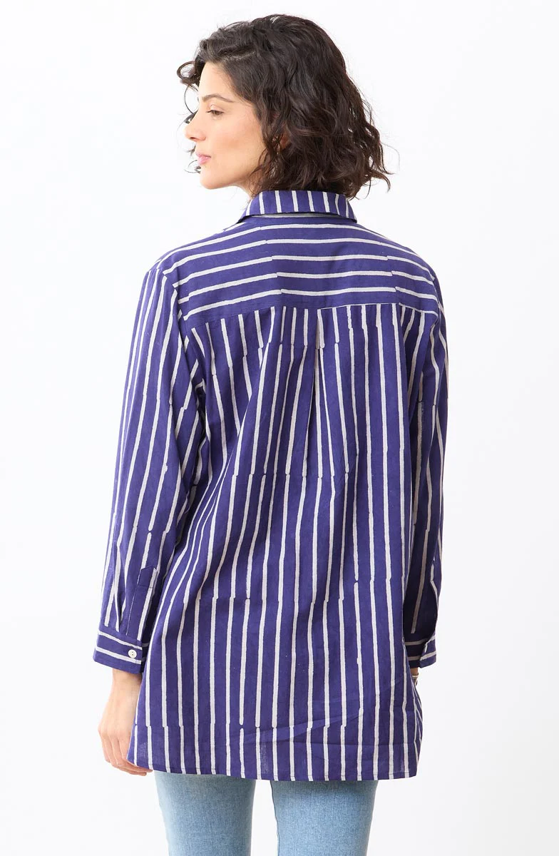 Rashida Button-Down Big Shirt - Dark celestial/White - Image 4