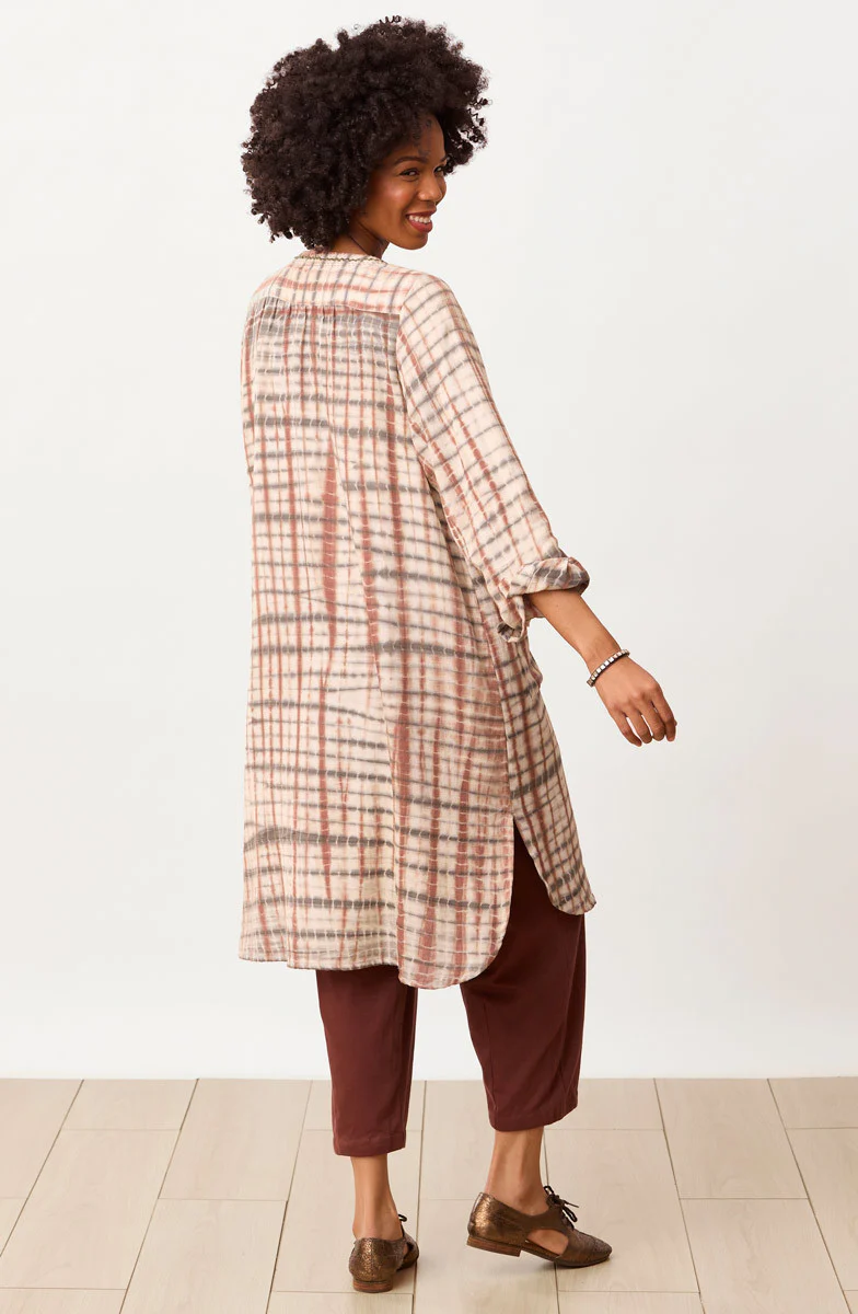 Rashmika Cotton Crepe Shibori Long Shirt - White/Multi - Image 4