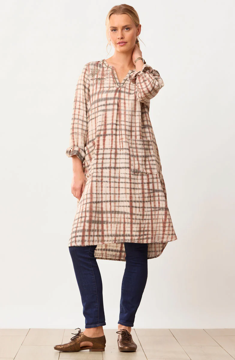 Rashmika Cotton Crepe Shibori Long Shirt - White/Multi - Image 5