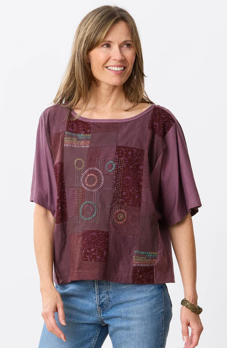 Ratna Upcycled Knit Patchwork Dolman Tee - Amethyst/Chindi