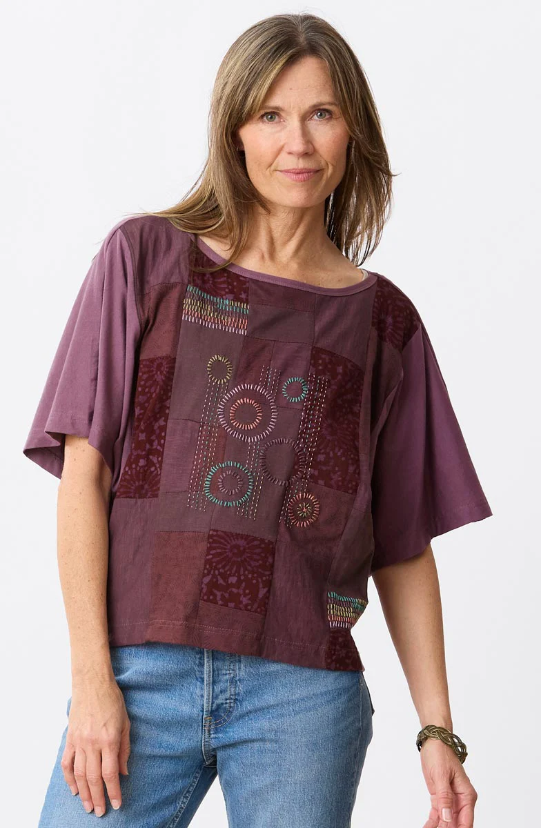 Ratna Upcycled Knit Patchwork Dolman Tee - Amethyst/Chindi - Image 2
